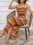 Striped Strick Maxi -Kleid