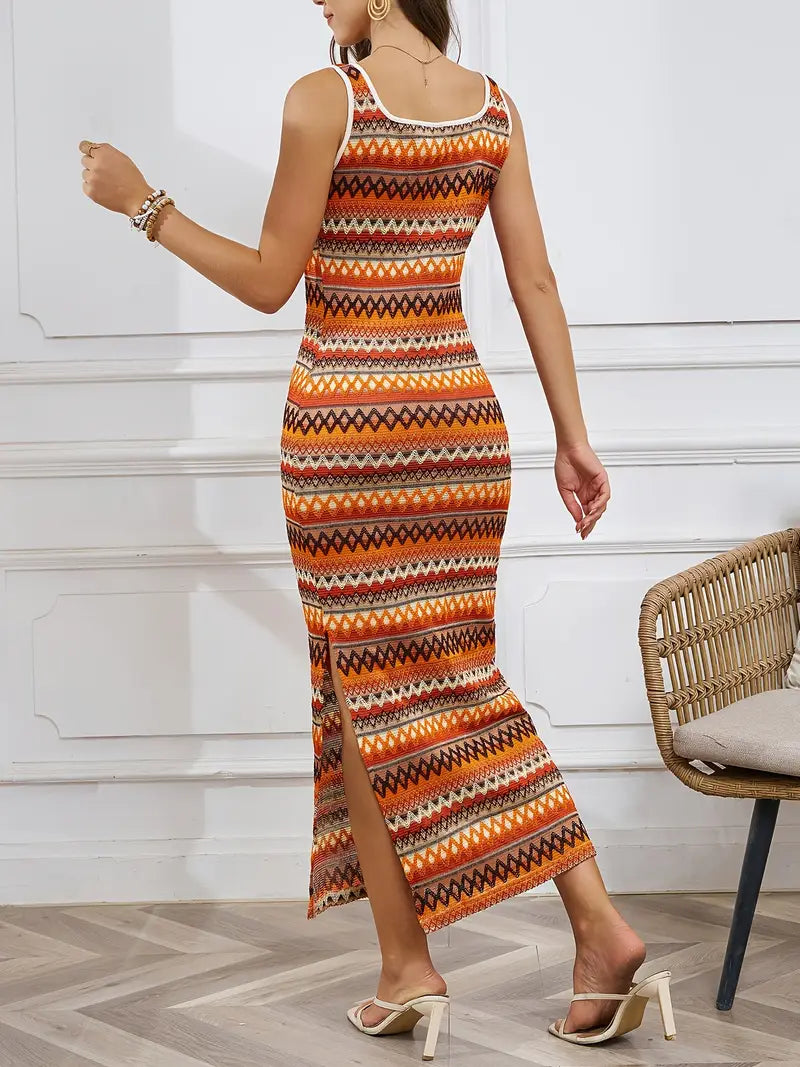 Striped Strick Maxi -Kleid