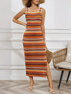 Striped Strick Maxi -Kleid