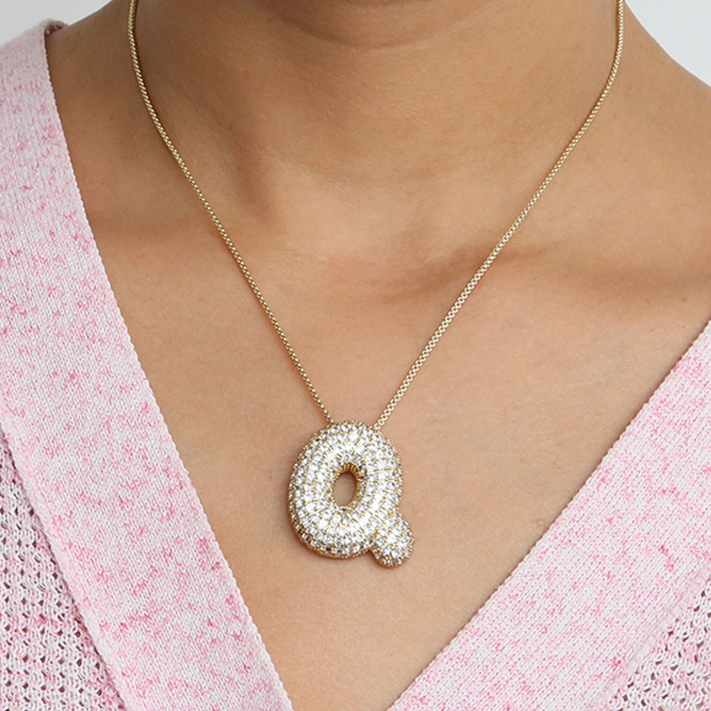 Bubble Initial Diamond Necklace