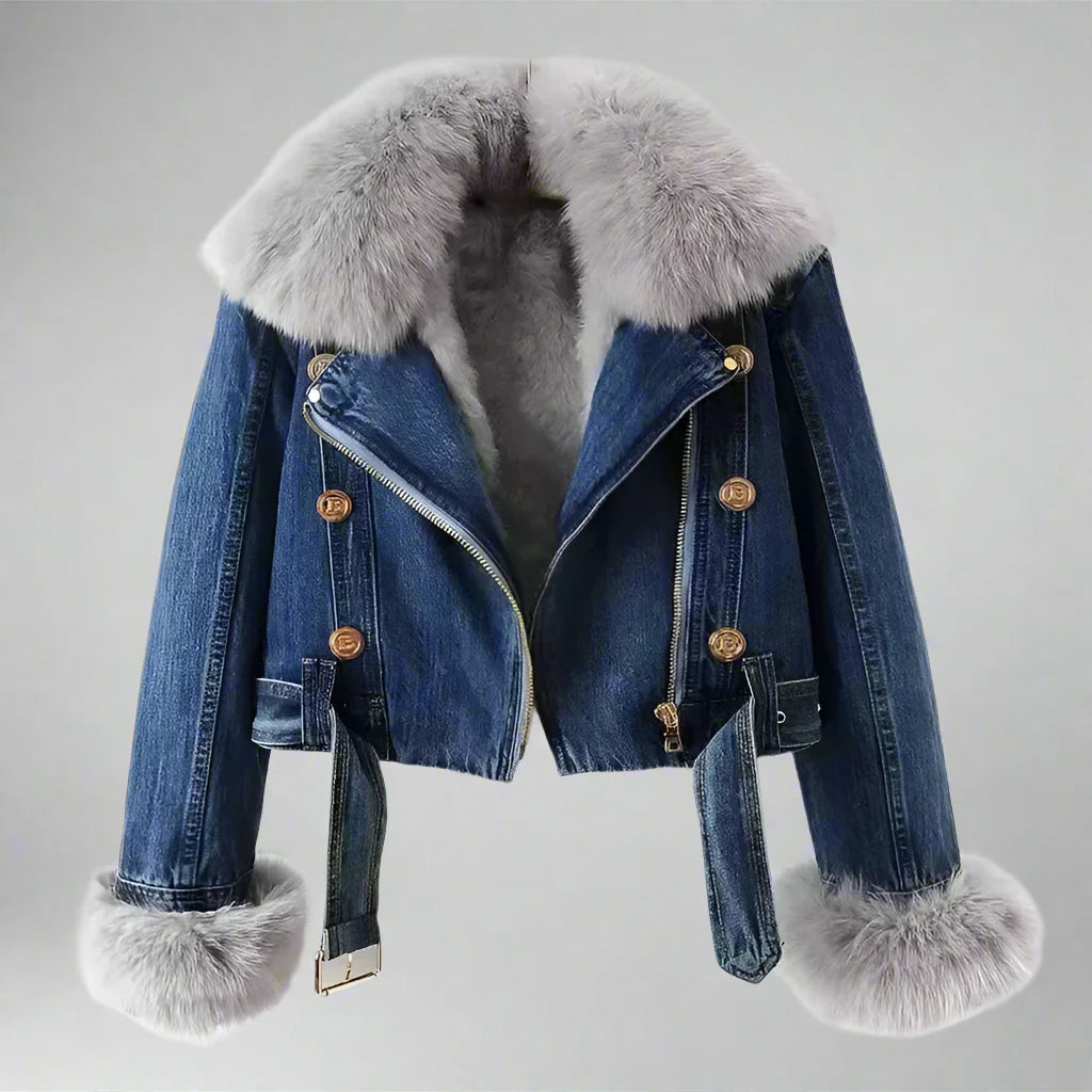 Monroe Pelzkragen Jeansjacke