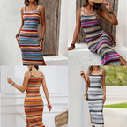 Striped Strick Maxi -Kleid