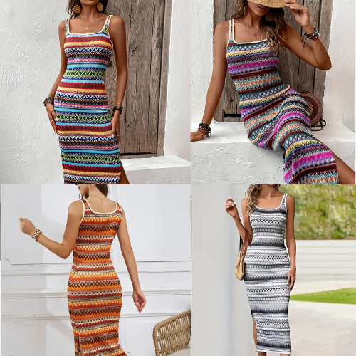 Striped Strick Maxi -Kleid